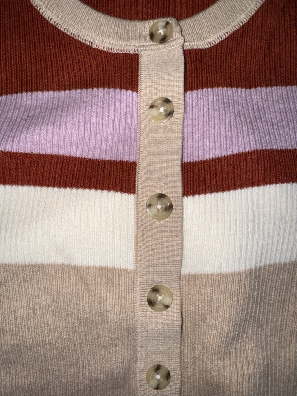 Faherty Organic Cotton & Cashmere Sweater with Rust & Lavender Stripes - Picture 6 of 7